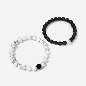 Marble Pattern Beaded Bracelet Set 2 pcs